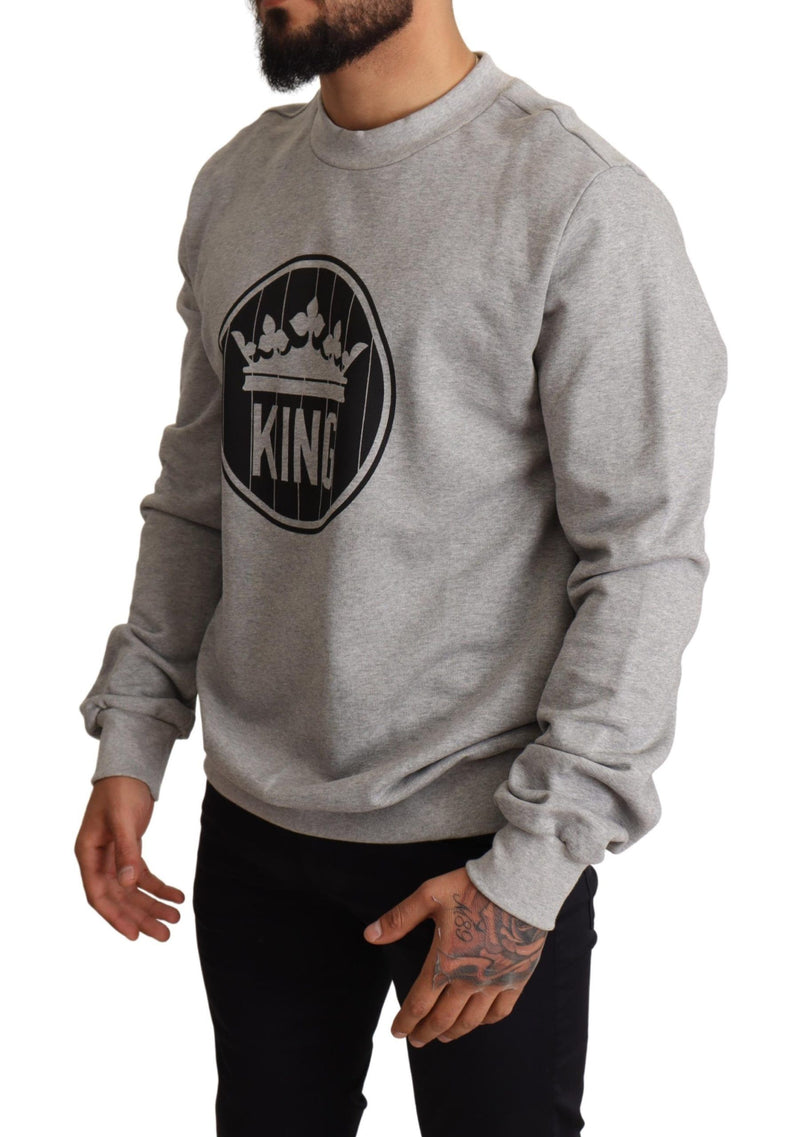 Pull en coton gris à imprimé couronne de roi Dolce & Gabbana