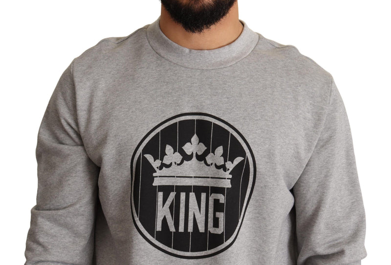 Pull en coton gris à imprimé couronne de roi Dolce & Gabbana