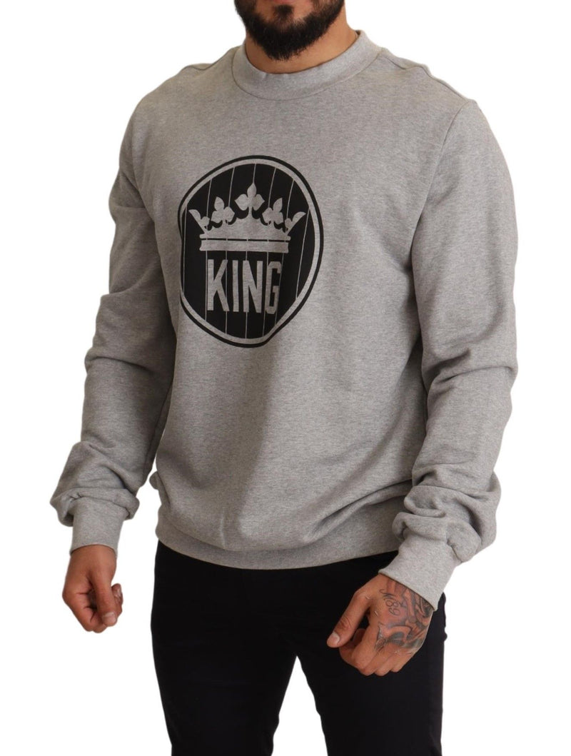 Pull en coton gris à imprimé couronne de roi Dolce & Gabbana