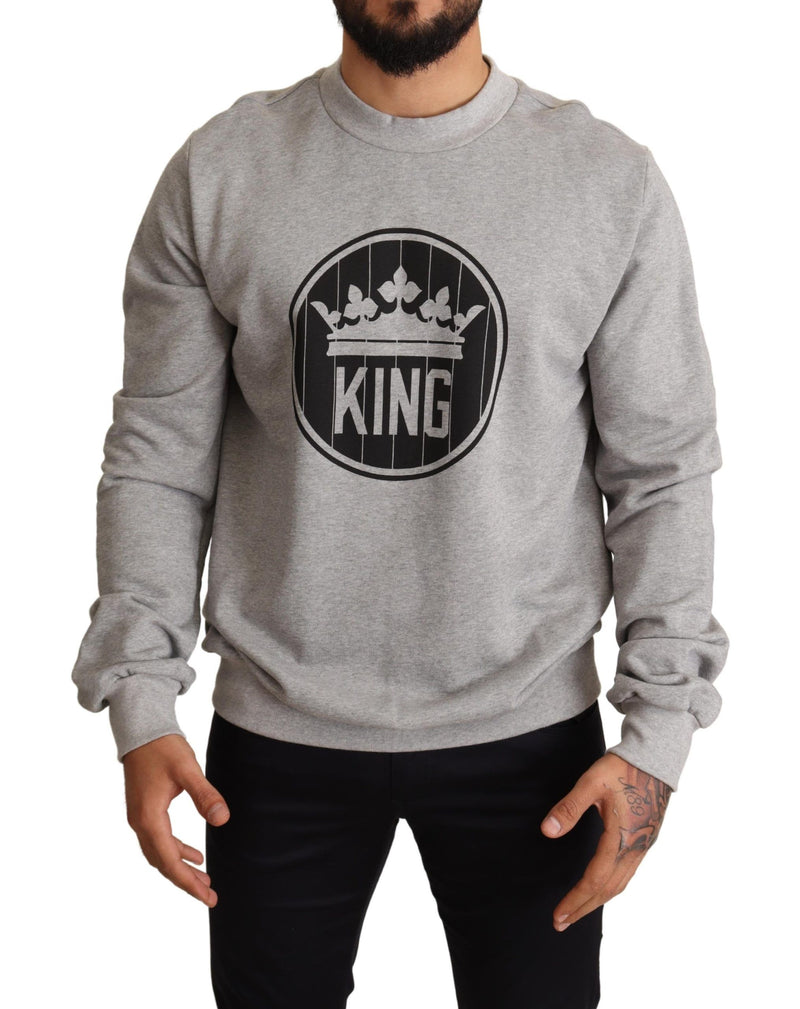 Pull en coton gris à imprimé couronne de roi Dolce & Gabbana