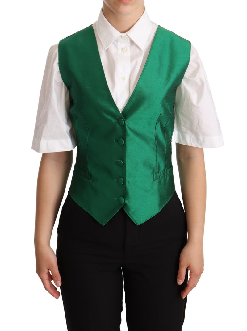 Colete sem mangas de cetim de seda verde Dolce & Gabbana