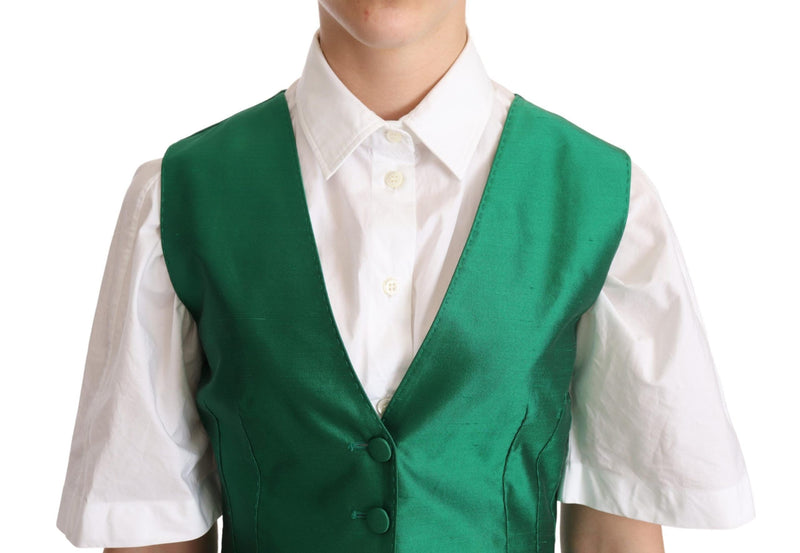 Colete sem mangas de cetim de seda verde Dolce & Gabbana