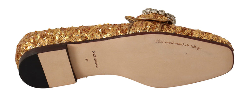 Mocassins plats pour femme dorés à sequins et cristaux Dolce & Gabbana