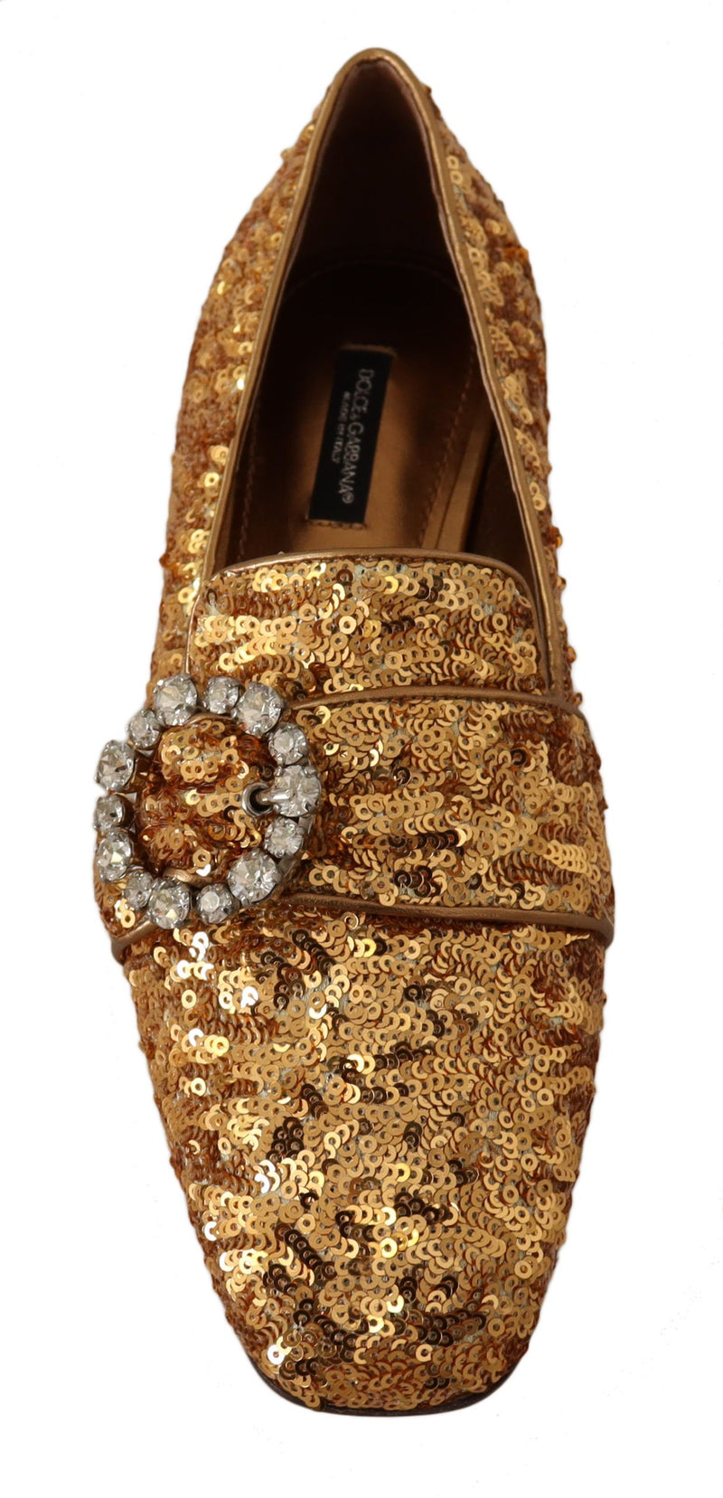 Mocassins plats pour femme dorés à sequins et cristaux Dolce & Gabbana