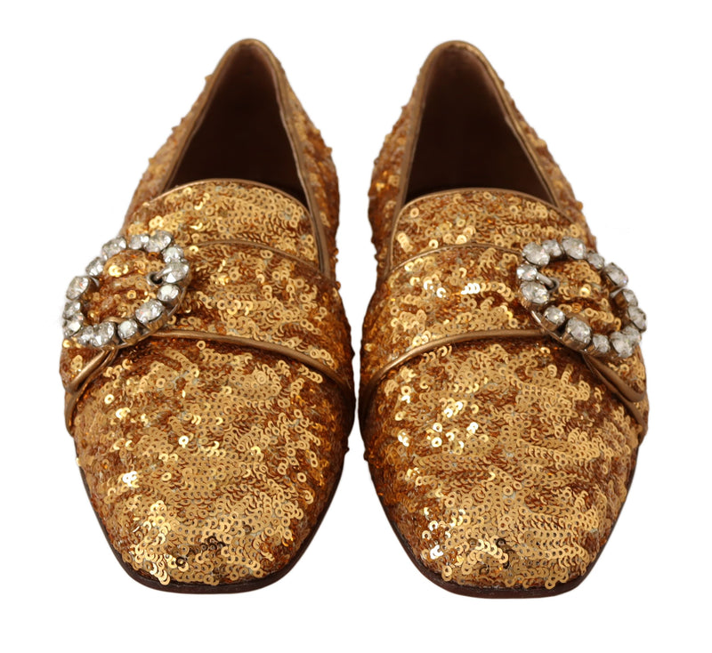 Mocassins plats pour femme dorés à sequins et cristaux Dolce & Gabbana