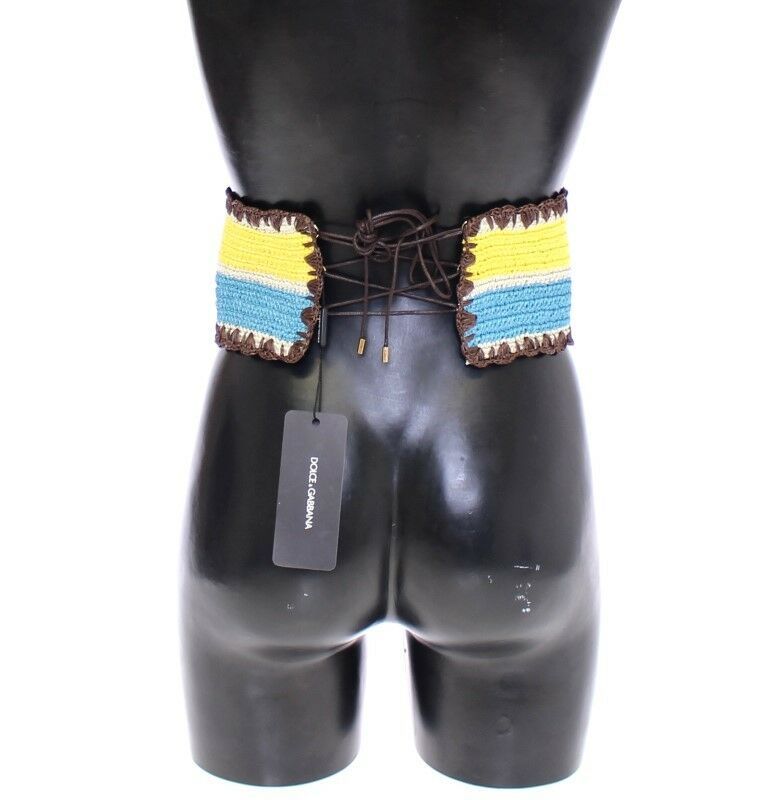 Cinturón ancho de rafia amarilla a rayas de Dolce & Gabbana