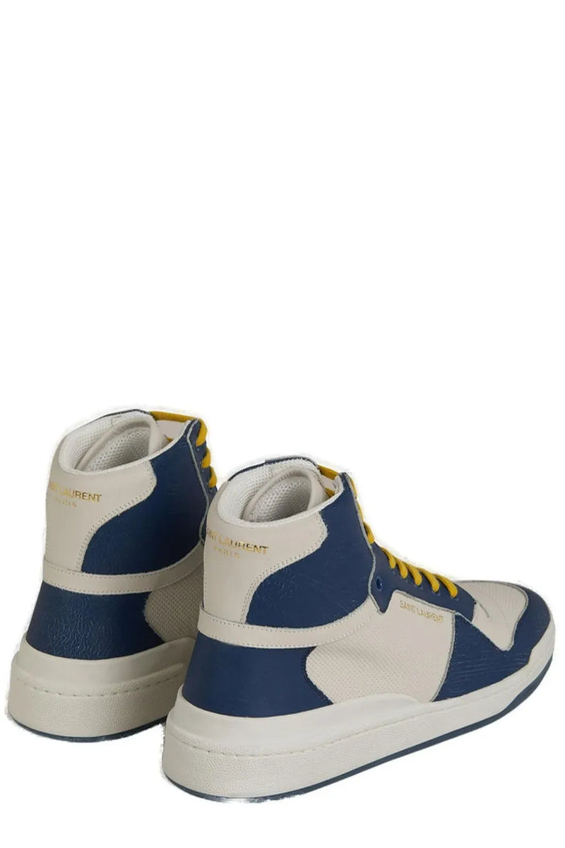 Baskets montantes en cuir de veau bleu Saint Laurent