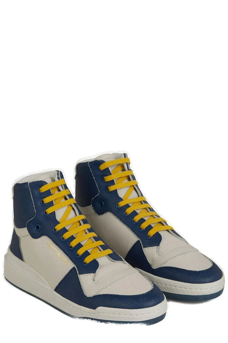 Baskets montantes en cuir de veau bleu Saint Laurent