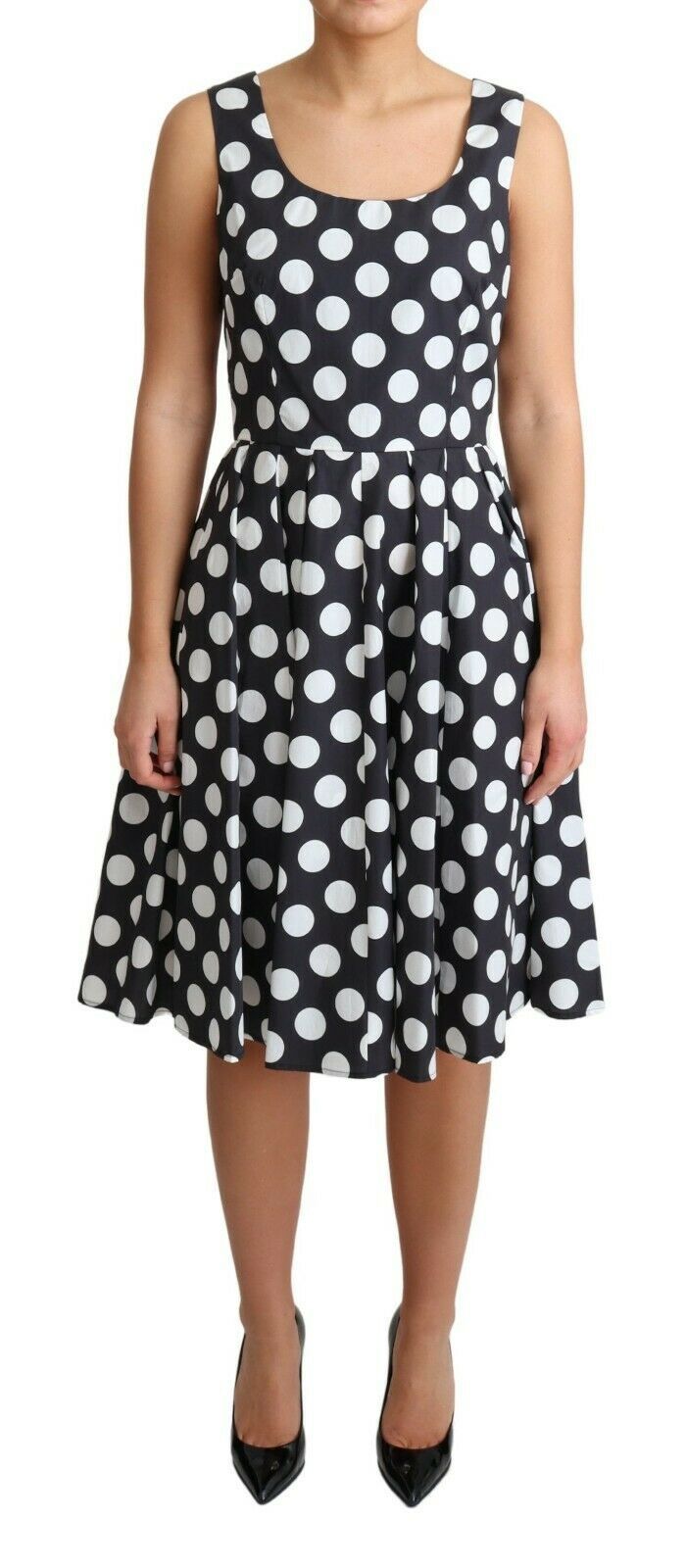 Abito a trapezio nero a pois in cotone Dolce & Gabbana