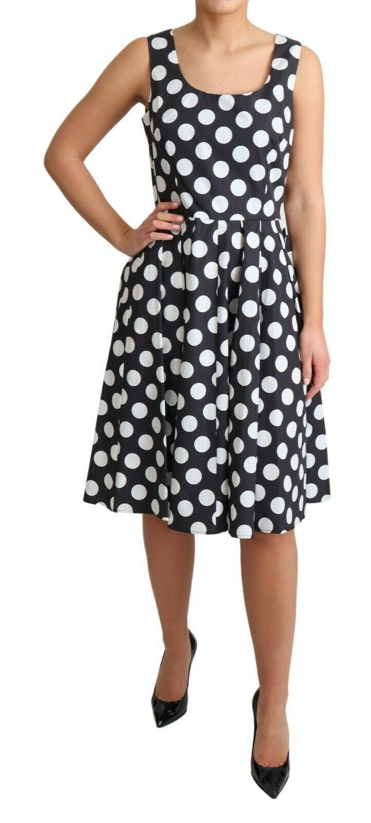 Abito a trapezio nero a pois in cotone Dolce & Gabbana