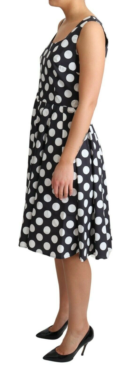 Abito a trapezio nero a pois in cotone Dolce & Gabbana