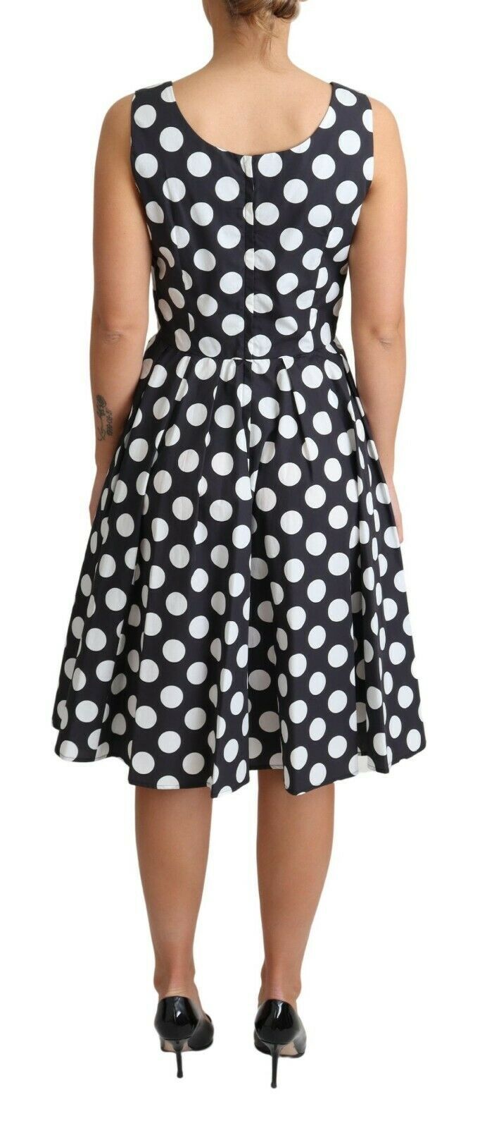 Abito a trapezio nero a pois in cotone Dolce & Gabbana