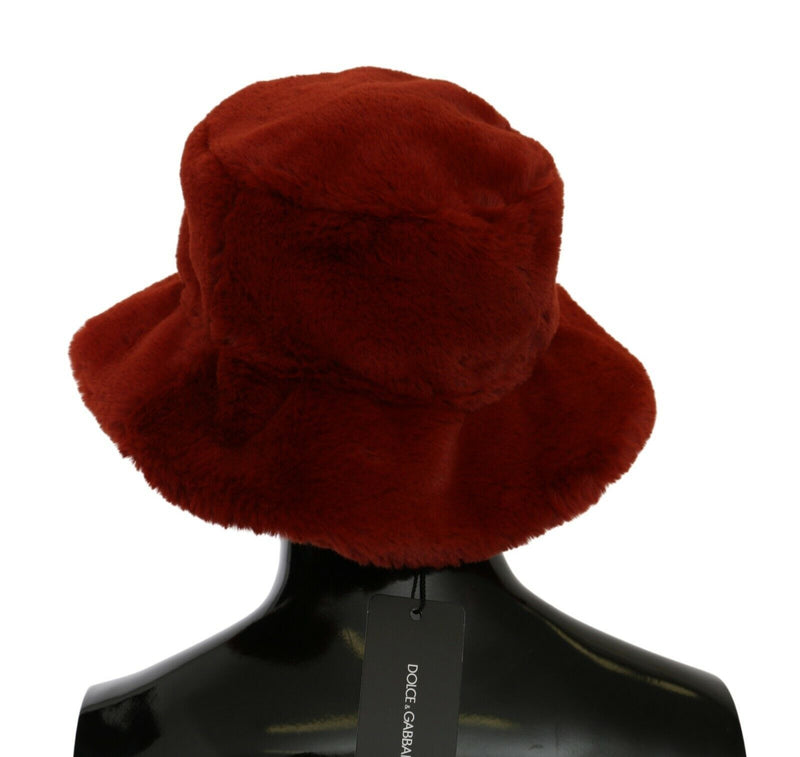 Chapéu bucket de aba larga com pelo vermelho bordô Dolce & Gabbana