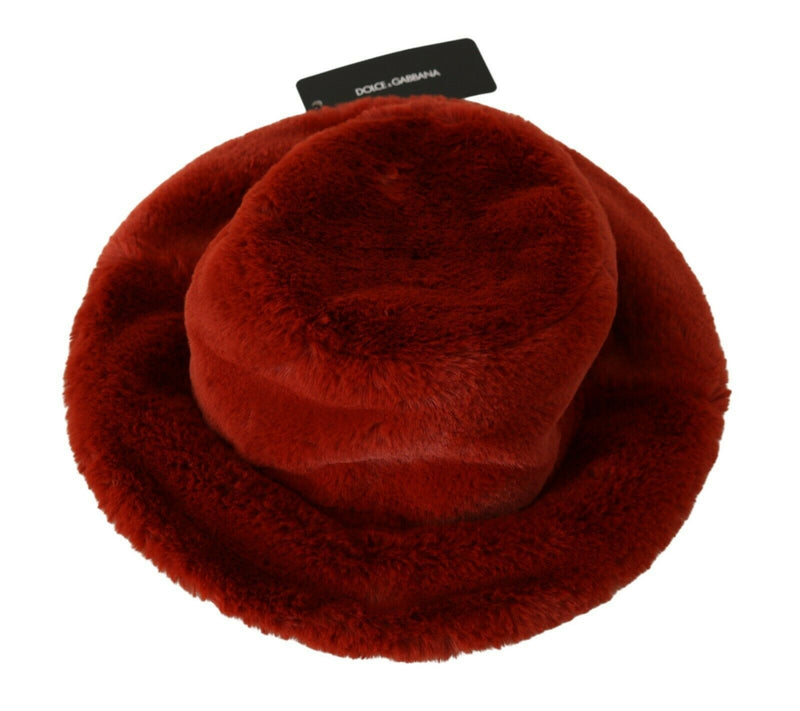 Chapéu bucket de aba larga com pelo vermelho bordô Dolce & Gabbana