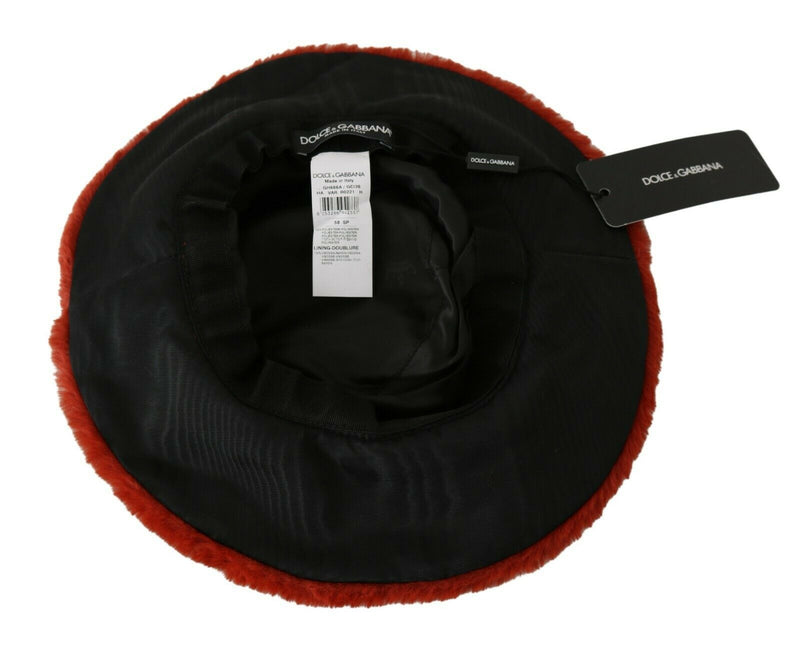 Chapéu bucket de aba larga com pelo vermelho bordô Dolce & Gabbana