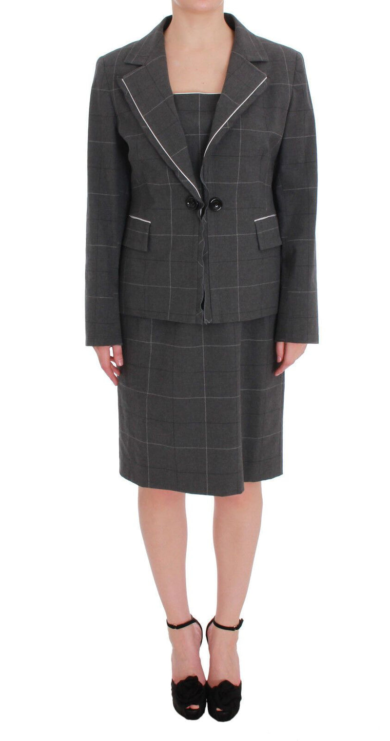 Conjunto de blazer e vestido de algodão xadrez cinza BENCIVENGA