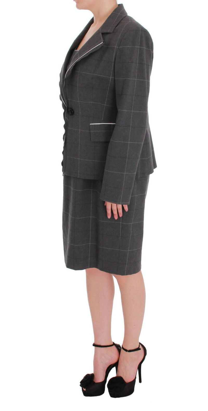 Conjunto de blazer e vestido de algodão xadrez cinza BENCIVENGA