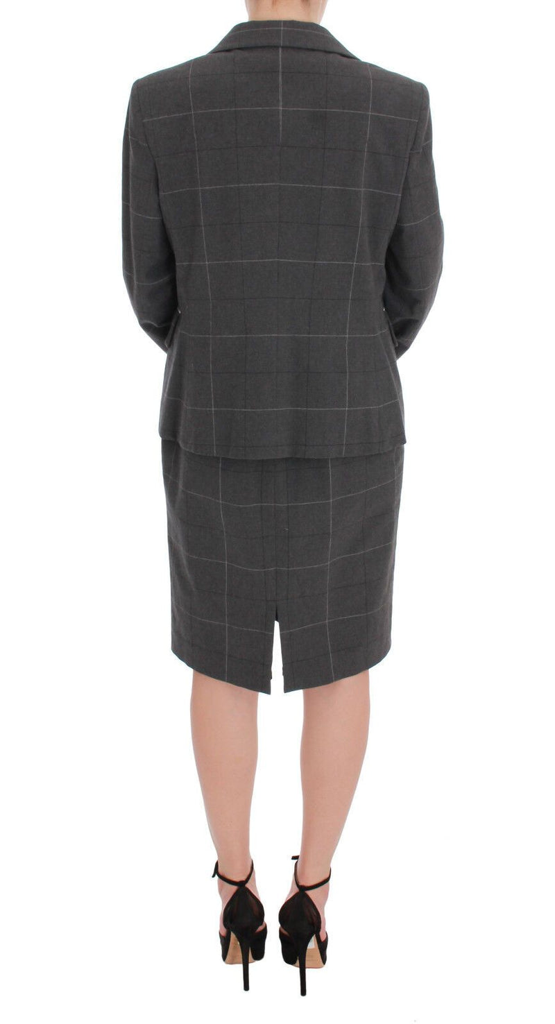 Conjunto de blazer e vestido de algodão xadrez cinza BENCIVENGA