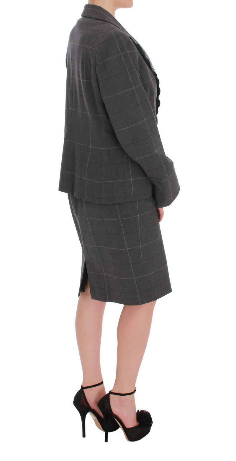 Conjunto de blazer e vestido de algodão xadrez cinza BENCIVENGA