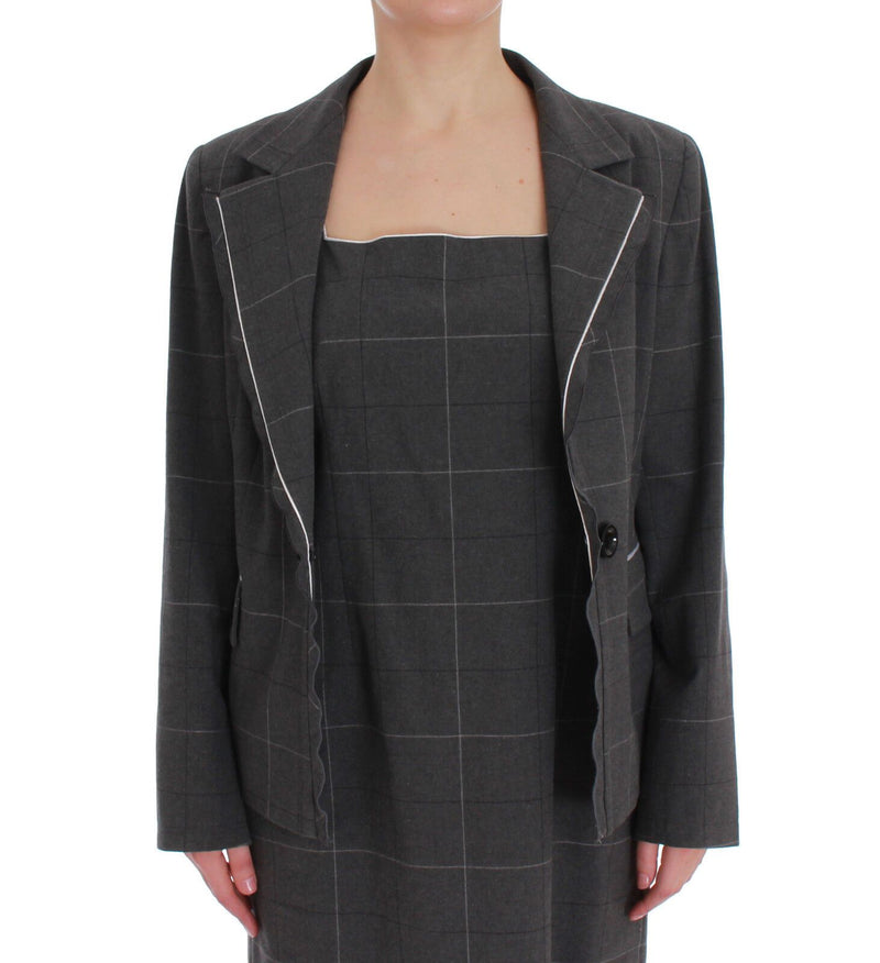 Conjunto de blazer e vestido de algodão xadrez cinza BENCIVENGA
