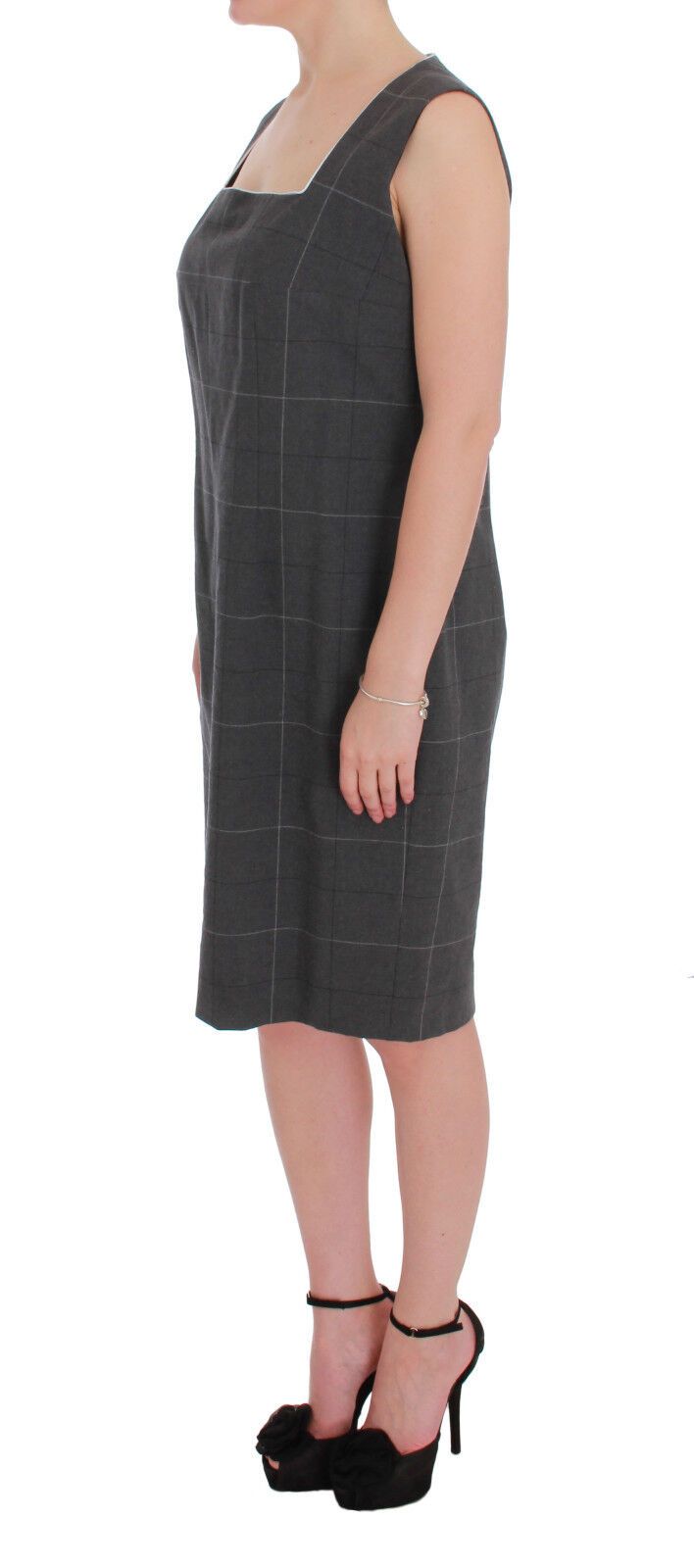 Conjunto de blazer e vestido de algodão xadrez cinza BENCIVENGA