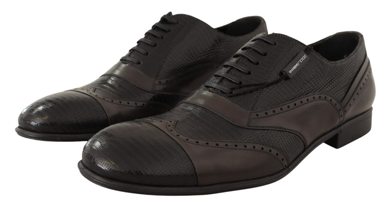 Scarpe Oxford eleganti in pelle marrone effetto lucertola Dolce & Gabbana