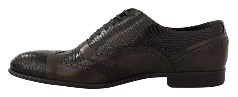 Scarpe Oxford eleganti in pelle marrone effetto lucertola Dolce & Gabbana