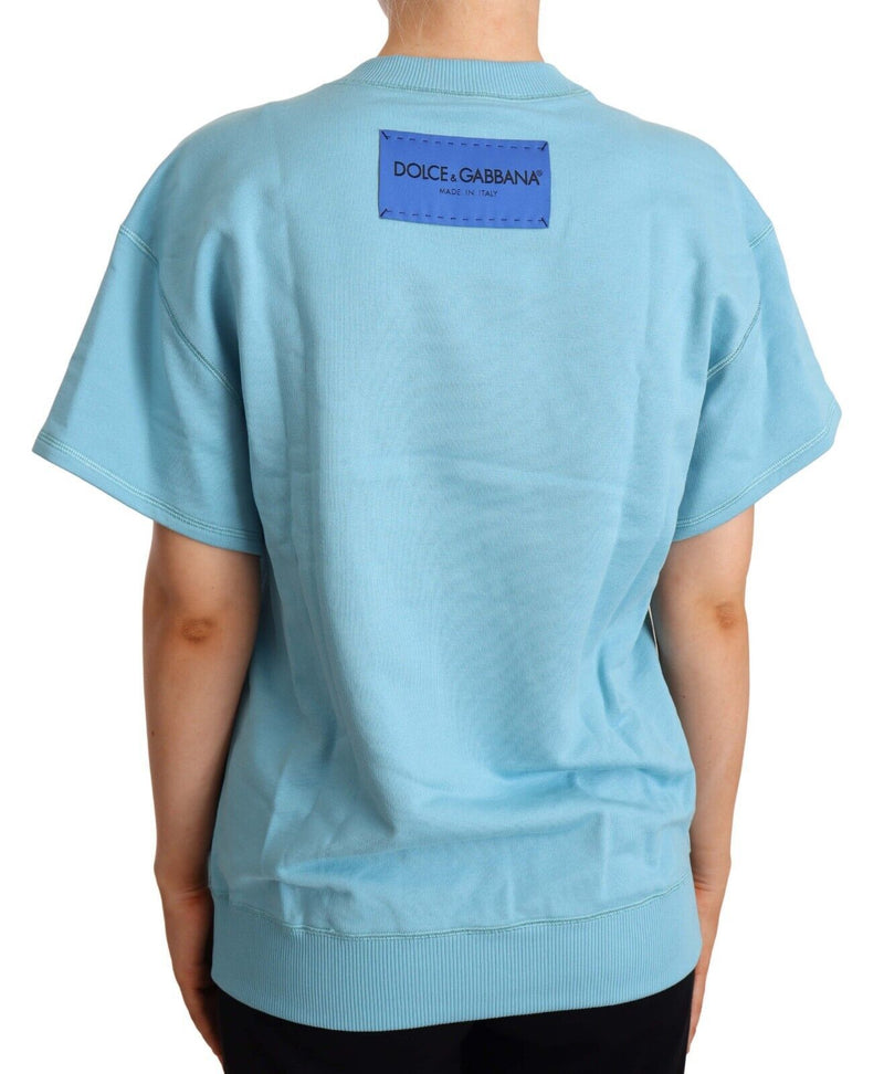 Maglia girocollo a maniche corte in cotone blu Dolce & Gabbana
