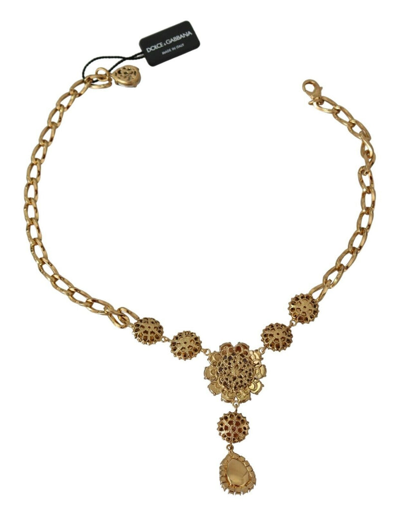 Pendientes colgantes de latón rosa dorado con cristales y perlas moradas de Dolce & Gabbana