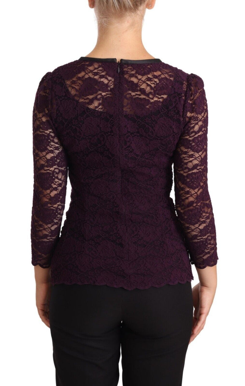 Blouse à manches longues en dentelle violette Dolce & Gabbana