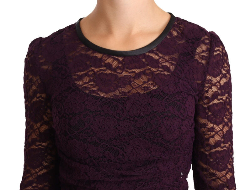 Blouse à manches longues en dentelle violette Dolce & Gabbana