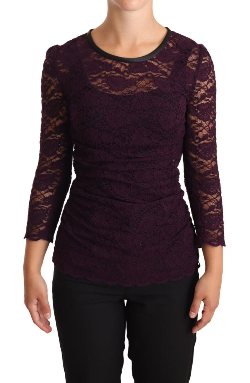 Blouse à manches longues en dentelle violette Dolce & Gabbana