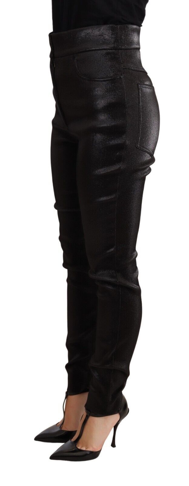 Pantalones de algodón elástico negros con hilo de lúrex plateado de Dolce & Gabbana