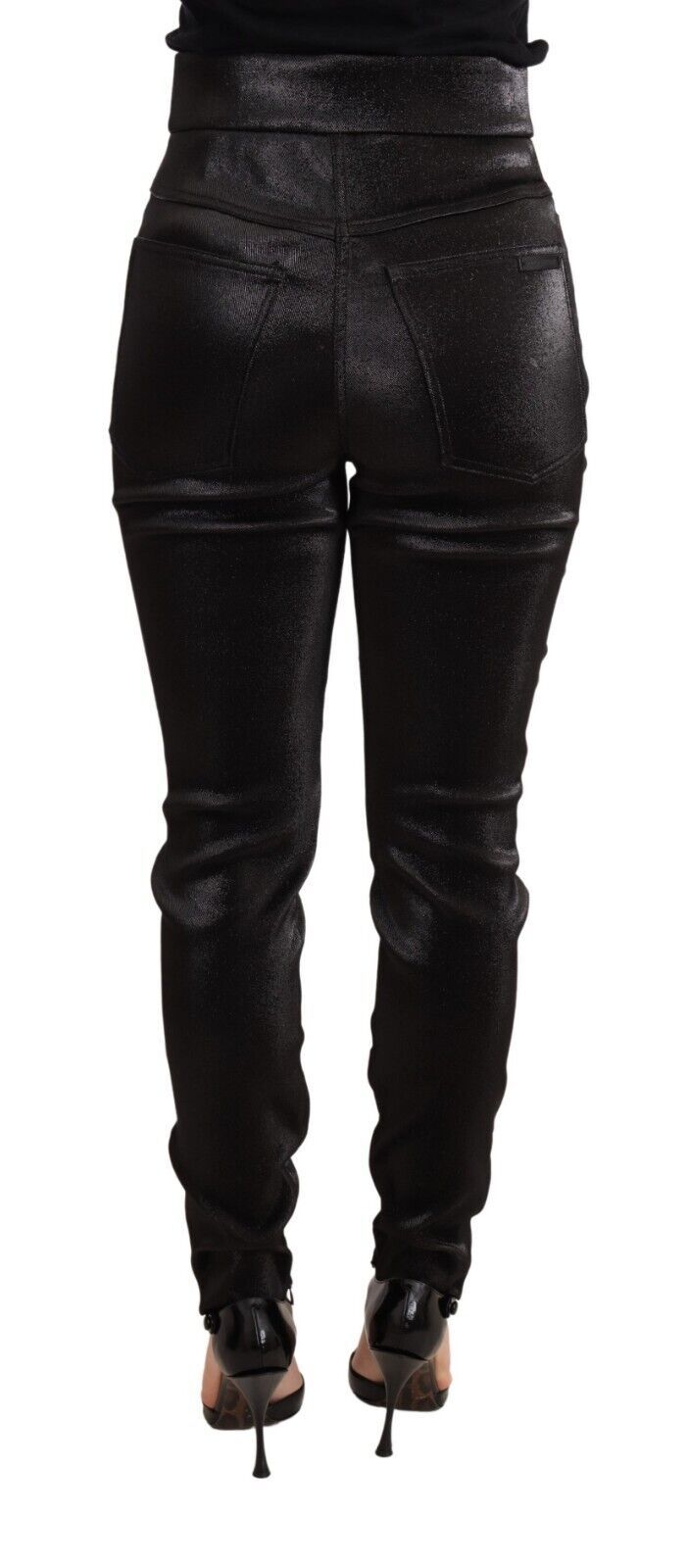 Pantalones de algodón elástico negros con hilo de lúrex plateado de Dolce & Gabbana