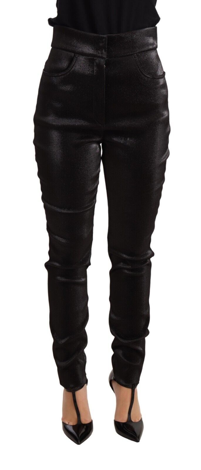 Pantalones de algodón elástico negros con hilo de lúrex plateado de Dolce & Gabbana