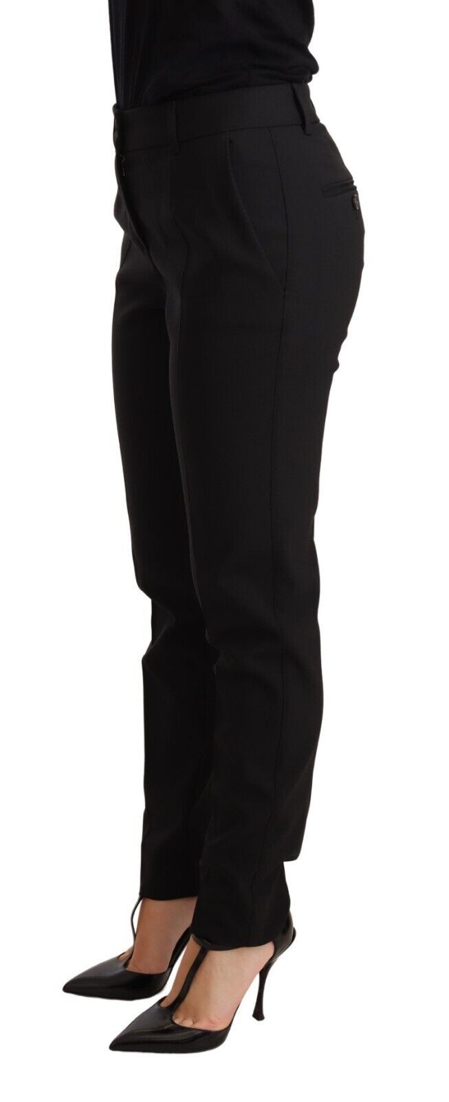 Pantalon fuselé pour femme en laine vierge noire Dolce & Gabbana