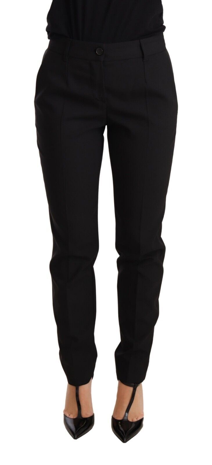 Pantalon fuselé pour femme en laine vierge noire Dolce & Gabbana