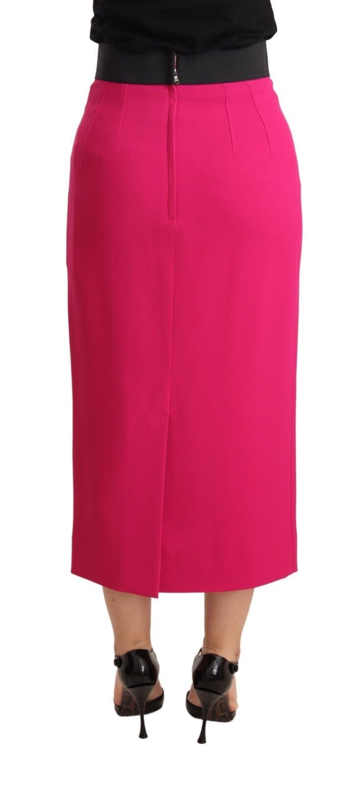 Saia Dolce & Gabbana rosa, reta, modelo lápis e cintura alta, de tecido stretch