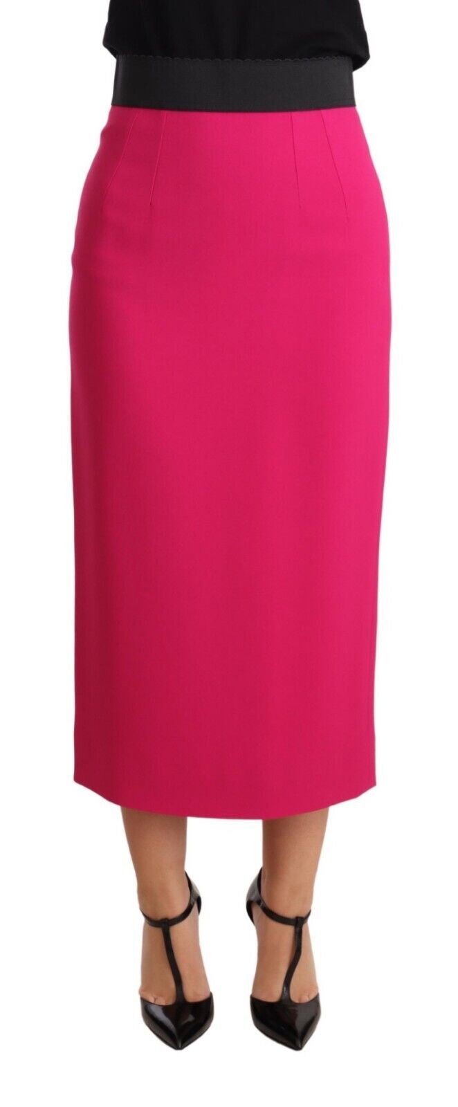 Saia Dolce & Gabbana rosa, reta, modelo lápis e cintura alta, de tecido stretch