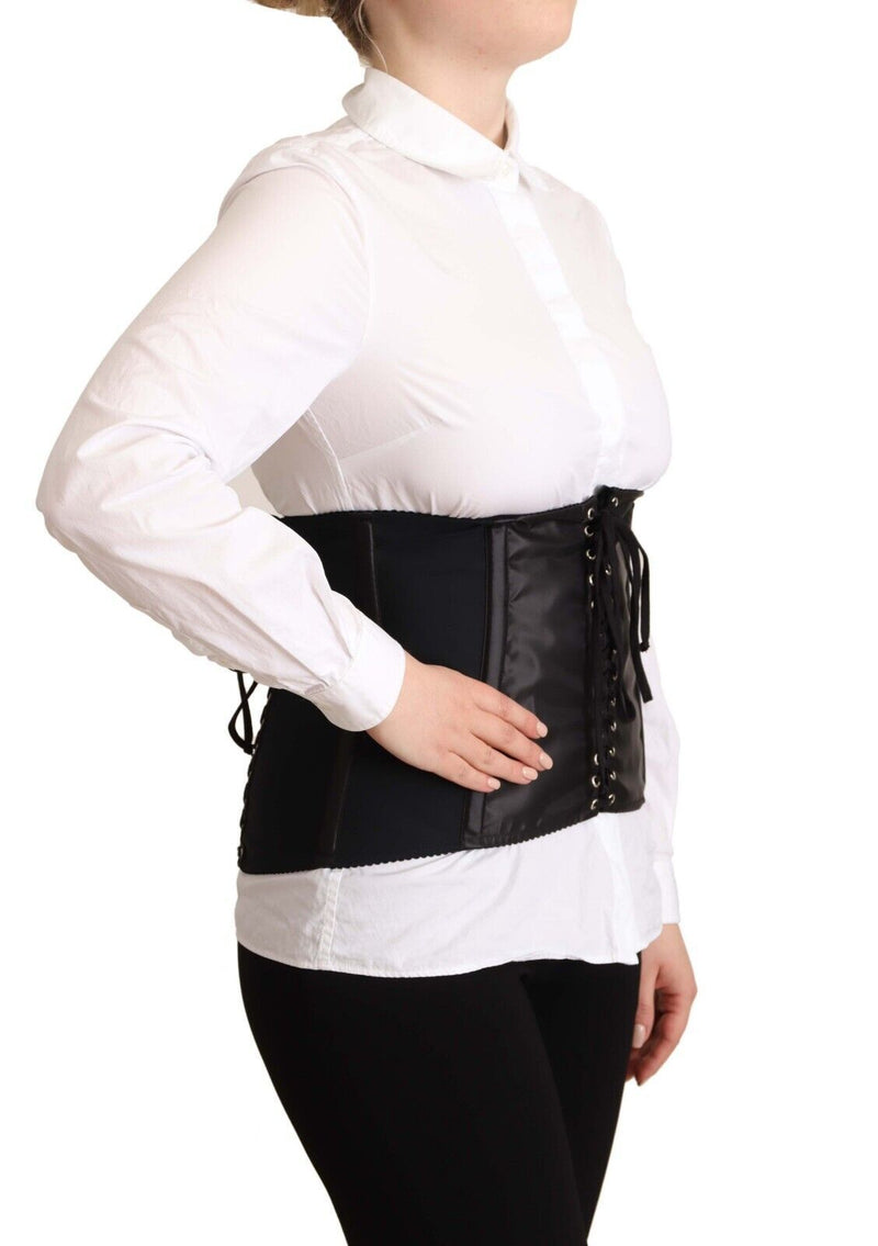 Top nero in tessuto elasticizzato con cintura stile corsetto e fascia in vita Dolce & Gabbana