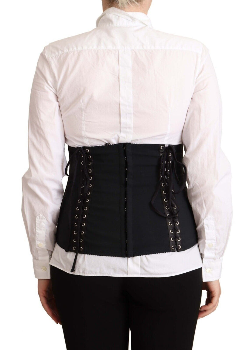 Top nero in tessuto elasticizzato con cintura stile corsetto e fascia in vita Dolce & Gabbana