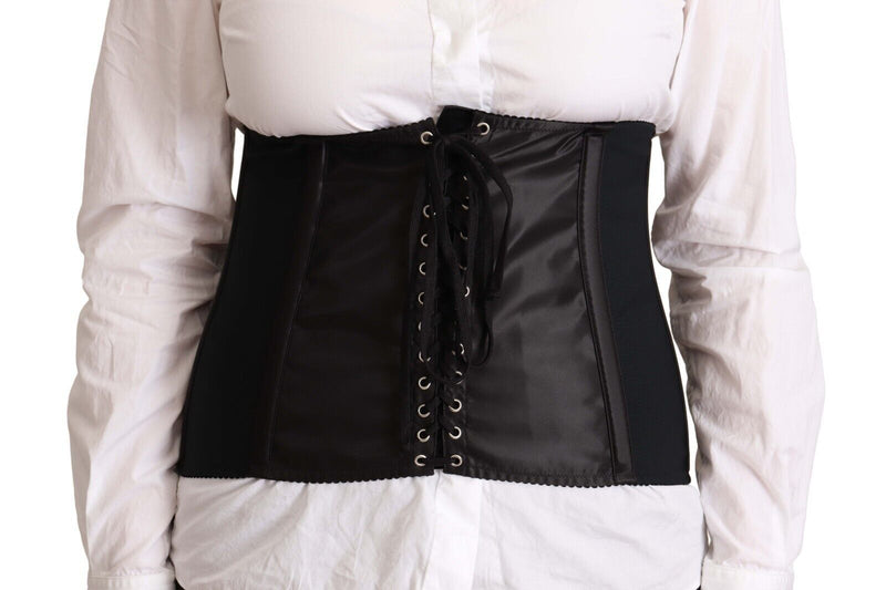 Top nero in tessuto elasticizzato con cintura stile corsetto e fascia in vita Dolce & Gabbana