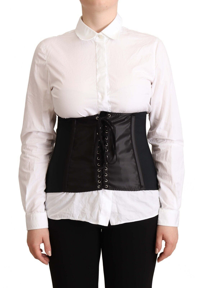 Top nero in tessuto elasticizzato con cintura stile corsetto e fascia in vita Dolce & Gabbana