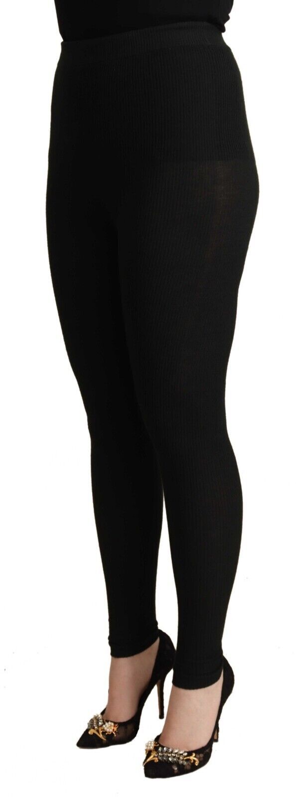 Calça Dolce & Gabbana preta de cashmere com cintura stretch