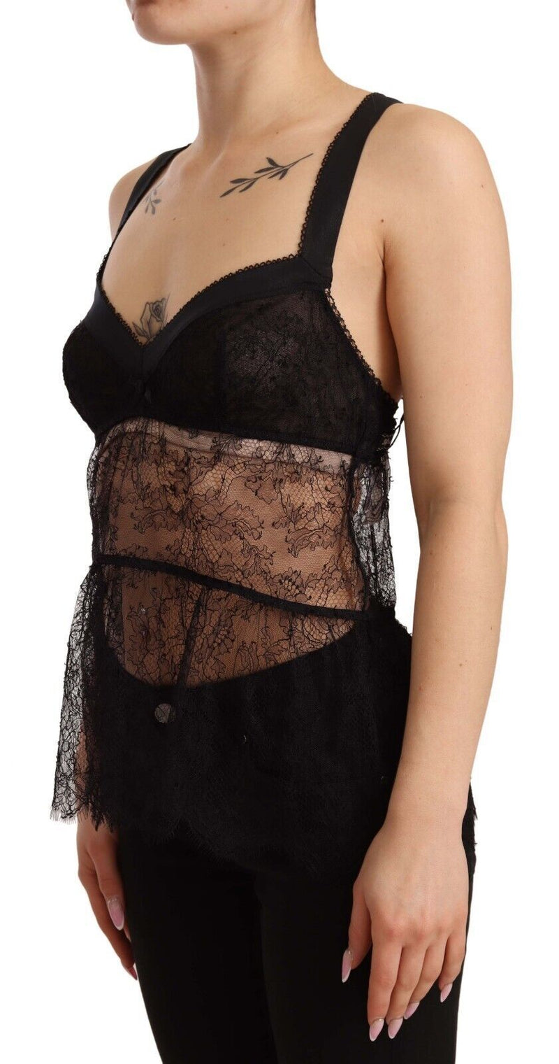 Haut de lingerie babydoll en soie noire et dentelle de nylon Dolce & Gabbana