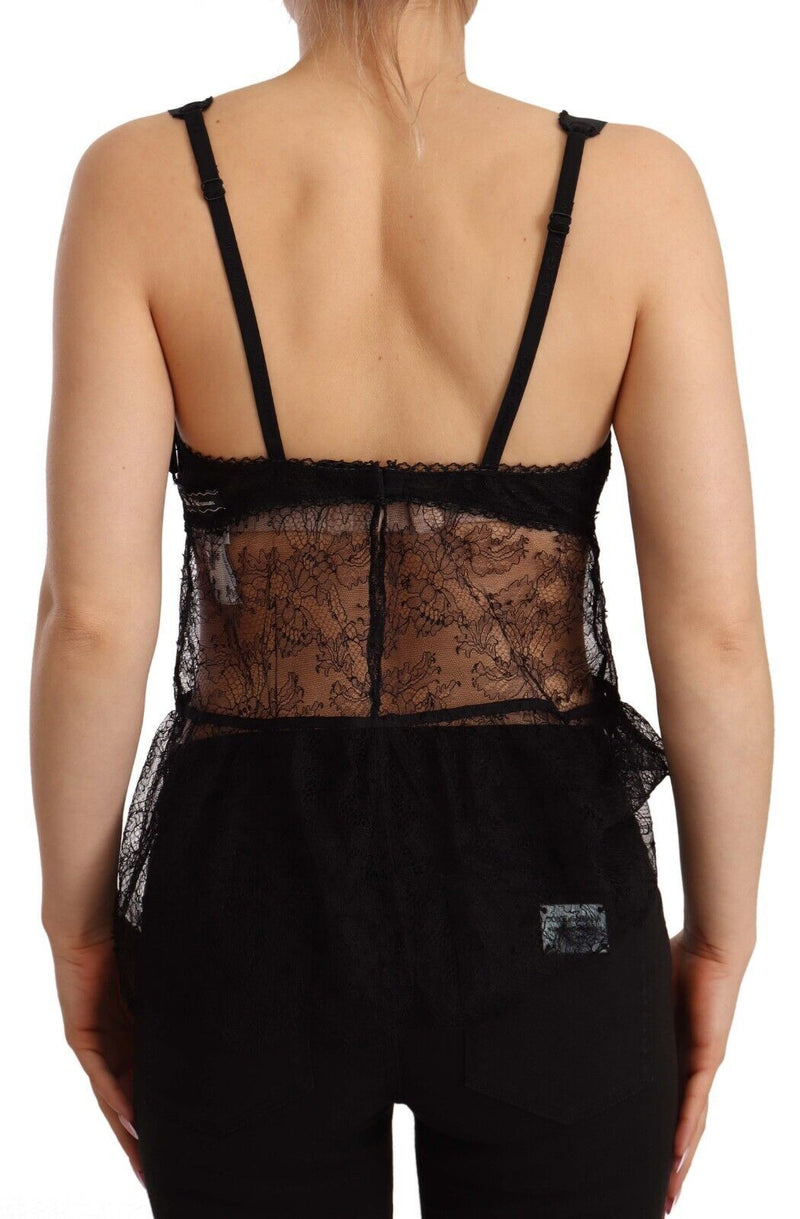 Haut de lingerie babydoll en soie noire et dentelle de nylon Dolce & Gabbana