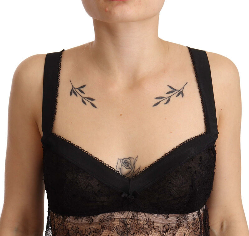 Haut de lingerie babydoll en soie noire et dentelle de nylon Dolce & Gabbana