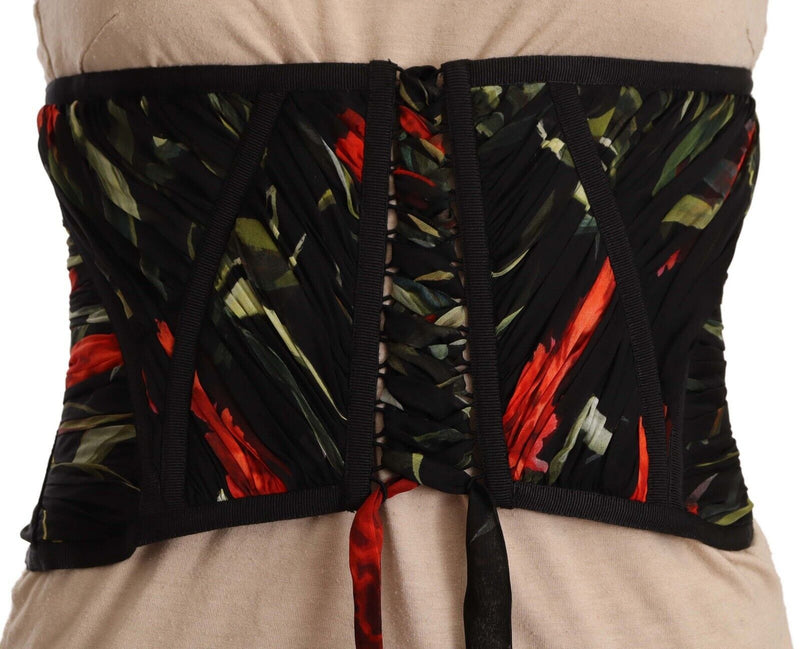 Haut en soie noire en tissu stretch avec ceinture corset et bretelles à la taille Dolce & Gabbana