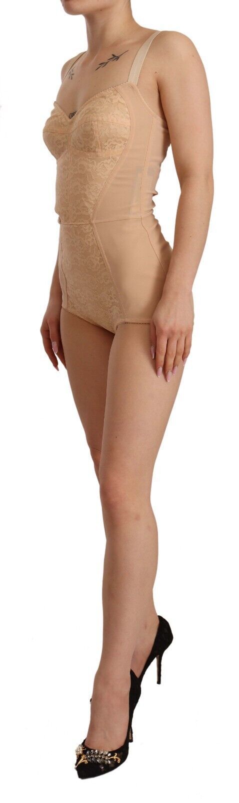 Body de lingerie Dolce & Gabbana de nylon bege com renda floral