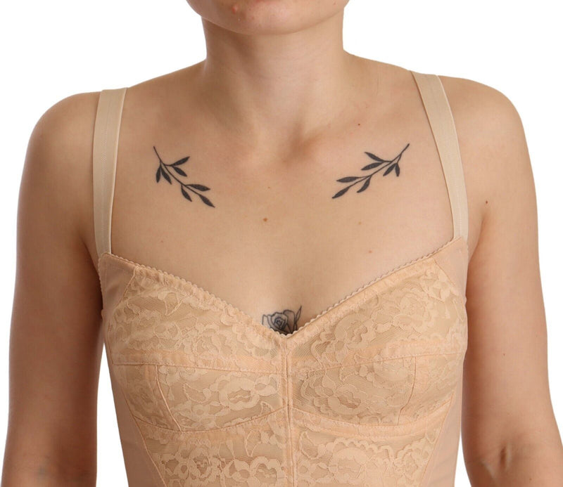 Body de lingerie Dolce & Gabbana de nylon bege com renda floral